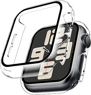 TAURI 2 Stuks Case Compatibel met Apple Watch SE (2022/2022) /Series 6 5 4 44mm, [360°Beschermer] met 9HD Gehard Glas Film Screen Protector Schermbeschermer, Krasbestendig Cover Hoesje -Transparant
