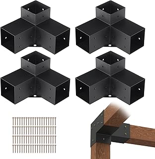 VEVOR Pergolabeugelset 10×10 cm (binnenmaat 9×9 cm), 4 zware drievoudige hoekbeugels voor houtbewerking, DIY paalhouderkit, eenvoudige installatie van houten balken bij tuinhuis, pergola en blokhut