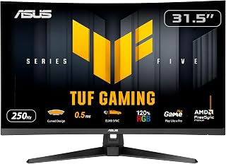 ASUS TUF Gaming VG32VQM5B, 31,5 inch Full HD VA gebogen gaming-monitor (1920 x 1080), 0,5 reactietijd, 250 Hz, luidspreker, ELMB Sync, FreeSync Premium, HDMI en DisplayPort, DisplayWidget Center