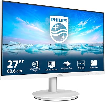Philips 271V8AW Monitor, 68,6 cm (27 inch), FHD, 75 Hz, IPS, 4 ms GtG, Adaptive Sync, luidsprekers (1920 x 1080, 1 x HDMI 1.4), wit