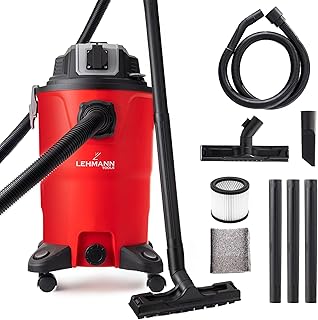LEHMANN Industriële Stofzuiger, 30L, Nat Droog Stofzuiger met Stopcontact, Blaasfunctie, Dubbel Filtersysteem met HEPA-filter, Filterschudder, Alleszuiger voor Werkplaats, Bouwplaats en Garage, Rood