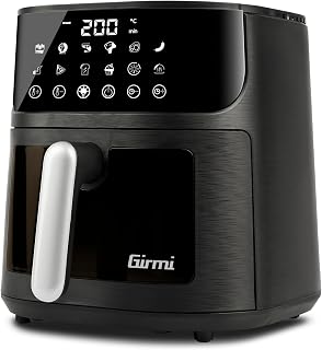 Girmi FG78 Ecofrit Black Airfryer met venster, 6 l, 12 programma's, 1500 W, digitaal display, BPA/PFOA Safe, binnenverlichting, anti-aanbak-tablet, inclusief receptenboek, zwart/zilver