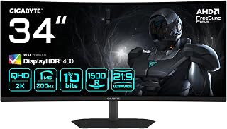 GIGABYTE G34WQC2 Curved Gaming Monitor 34 inch WQHD - 3440 x 1440, 1500R, 200Hz, 1ms, 450 CD/m², AMD FreeSync Premium, DisplayHDR 400, HDMI 2.0, Displayport 1.4