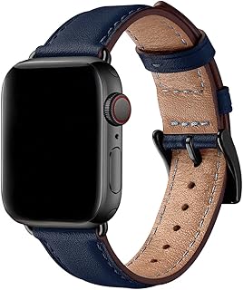 SUNFWR Leren armband voor Apple Watch 44 mm, 45 mm, 42 mm, 49 mm, reservearmband voor iWatch Series Ultra 8, 7, 6, 5, 4, 3, 2, 1/SE (42 mm, 44 mm, 45 mm, 49 mm, donkerblauw/zwart)