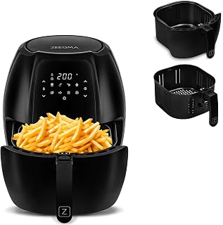 Zeegma Knapper Grand Airfryer – 1800W, 7,7L Capaciteit, 9 Programma's, Snel Verwarmen, Vetvrij Koken, Vaatwasmachinebestendig (zwart)
