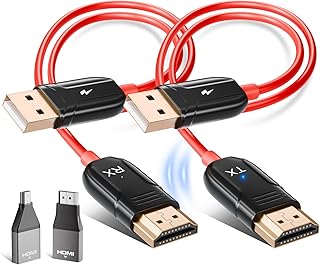 Wireless HDMI-zender en -ontvanger, 5 GHz draadloze HDMI-extender, 4K-decodering, 1080p@60Hz Ultra HD-video-uitgang, dubbele video-/audiooverdracht, compatibel met laptops, tablets en Projector, Red
