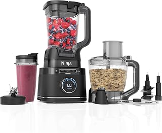 Ninja 3-in-1 Detect Power Blender Processor Pro, Krachtige 1200W-Blender, Keukenmachinekom, Deegmes, 3x Beker Voor Eén Portie, Kan, Maak Pizzadeeg, Blend, Hak & Mix, Zwart, TB401EU