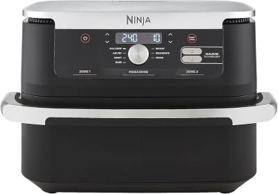 Ninja Foodi FlexDrawer Airfryer, 2 Laden Met Verwijderbare Verdeler, Grote 10,4 Liter Lade, 7-in-1, Dubbele Zone, Olievrij, Vaatwasmachinebestendige Onderdelen Met Anti-aanbaklaag, Zwart AF500EU