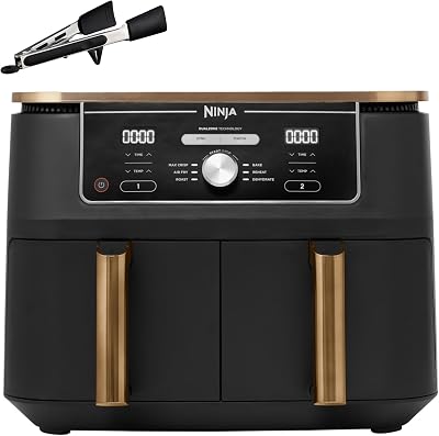 Ninja Foodi MAX Dual Zone Airfryer, Tang, 2 Laden, 9,5L, 6-in-1, Olievrij, Airfryen, Max Crisp, Braden, Bakken, Vaatwasmachinebestendige Manden, Anti-aanbaklaag, Koper/Zwart Amazon Exclusief AF400EUCP