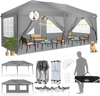 COBIZI Vouwpaviljoen, 3 x 6 m, waterdicht, stabiel, outdoor partytent, 3 x 6 m, met 6 zijwanden, anti-uv tuinpaviljoen, pop-up campingpaviljoen, voor bruiloften, buiten, tuin, feest, markt, grijs
