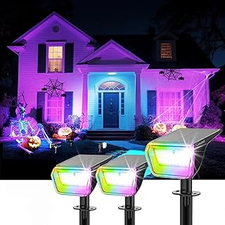Linkind Zonnelampen voor buiten, tuin, schemering tot dageraad, RGB-buitentuinverlichting op zonne-energie met wintermodus, IP67 waterdichte wandlampen voor erf oprit, veranda loopbrug, 3 stuks