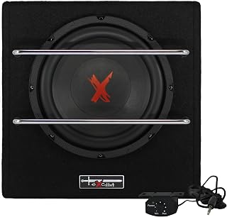 Excalibur X801BA 8 Inch (20cm) 1100W Actieve Subwoofer voor Auto met Ingebouwde Klasse AB Versterker, Bass Reflex Behuizing, Inclusief Afstandsbediening en Montagebeugels, Compact Design