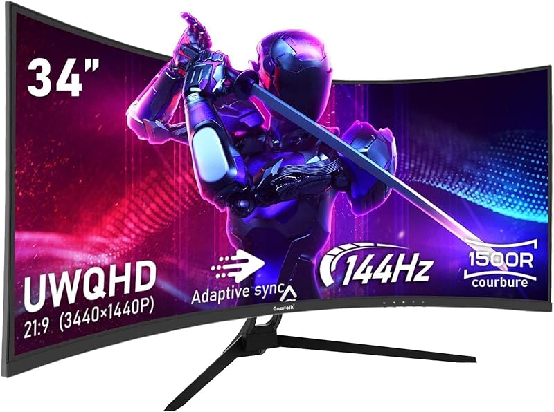 Gawfolk PC monitor ultra groot 34 inch 1500R gebogen 144Hz gaming - outlet/retourdeal