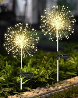 Tuindecoratie tuinverlichting op zonne-energie, voor buiten, 2 stuks, 120 leds, vuurwerk, 8 modi, paardenbloem, tuinsteker, waterdicht, solarlampen voor tuin, gazon, terras, decoratie, warmwit