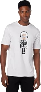 Karl Lagerfeld Paris Reflective T, herenshirt met korte mouwen en ronde hals, met afbeelding van een Karl-karikatuur met koptelefoon