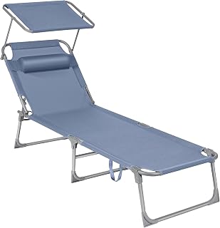 SONGMICS Ligstoel, inklapbaar, 193 x 53 x 29 cm, max. draagvermogen 150 kg, met hoofdsteun en verstelbare rugleuning, voor terras, zwembad, tuin, blauw GCB192Q01