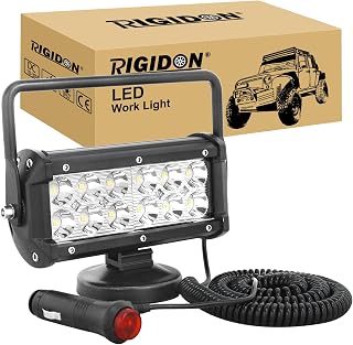 RIGIDON 1 Stuks Draagbare Magnetische Basis Vierkant Led-werklamp, 7 inch 36W Spot Beam, 12V 24V Rijverlichting Lamp voor Auto Off-road Truck 4x4 SUV ATV Tractoren Graafmachine, Wit Led Zoeklichten