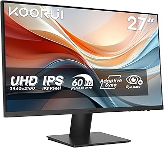 KOORUI N07 27 inch pc-display, 4K monitor UHD (3840 x 2160), IPS 60Hz HDR10 Adaptive Sync, 2x HDMI 2.0 & DisplayPort 1.4, VESA 100 x 100 mm, oogverzorging