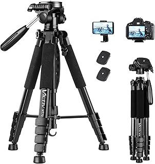 Camerastatief voor smartphone, Victiv 185 cm, camerastatief van aluminiumlegering, met afneembare 3-weg kop, fotostatief compatibel met DSLR Nikon Canon-camera (nieuwe verbetering)