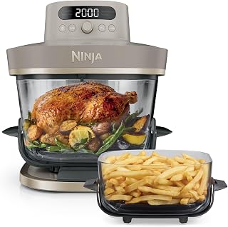 Ninja CRISPi PRO XL Glazen Airfryer, 5 Vooraf Ingestelde Kookfuncties, Inclusief 5,7 L en 2,3 L Glazen CleanCrisp-kookschalen en Bewaardeksels, Steengoud AS090EUSD