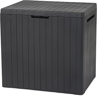 Keter City Box, opbergdoos, donkergrijs, inhoud: 113 l, afmetingen: H x B 55 x 44 x 57,8 cm, ideaal voor balkon en kleine oppervlakken, houtlook