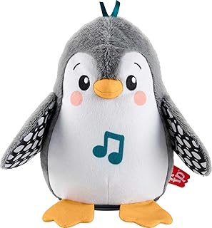 Fisher-Price Knuffelspeelgoed om op de buik te spelen voor pasgeborenen, Wapper en Wiebel Pinguïn, zintuiglijk babyspeelgoed met muziek en beweging HNC10