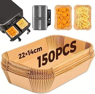 Bakpapier voor heteluchtfriteuse met dubbele kamer, 150 stuks, 22 x 14 cm, rechthoekig, Airfryer-papier, liners, compatibel met Ninja Dual/Double Stack en andere Dual Zone Air Fryer