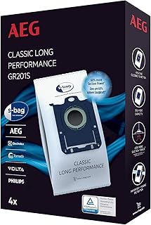 AEG GR201S s-bag stofzak Classic Long Performance (4 stofzuigerzakken voor permanent hoge zuigkracht, optimale filtratie, hygiënische sluiting, 60% meer zuigkracht, wit)