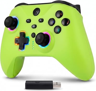 Altaudia Draadloze bluetooth-controller voor pc, switch/Android- en iOS-smartphones, USB-aansluiting, 2 macrotoetsen, dubbele vibratie, 6 assen, RGB-ledverlichting, kleur groen