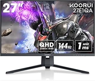 KOORUI 27 Inch QHD Gaming Monitor 144 Hz, VA, 1ms, DCI-P3 90% Color Gamut, FreeSync G-Sync Compatible, (2560x1440, HDMI, DisplayPort) Black