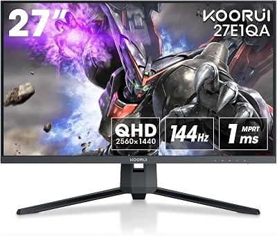 KOORUI 27 Inch QHD Gaming Monitor 144 Hz, VA, 1ms, DCI-P3 90% Color Gamut, FreeSync G-Sync Compatible, (2560x1440, HDMI, DisplayPort) Black