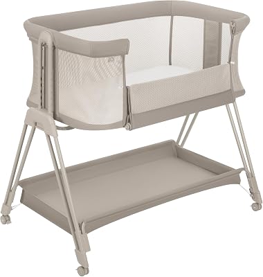 LIONELO Luna Draagbaar 2-in-1 Co-Sleeper en Babybedje – Verstelbare Hoogte en Kantelstand, 4 Wielen met Blokkade, Ademende Mesh Zijkanten, Inclusief Matras, Geschikt van Newborn tot 9 kg – Beige