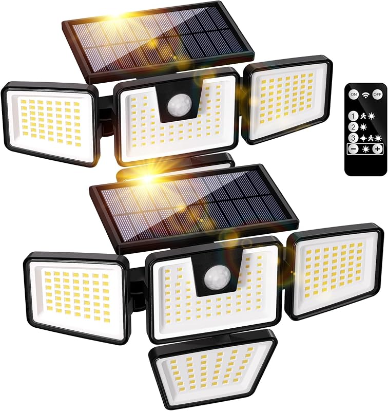 K KASONIC Muurverlichting voor Buiten, IP65 Waterdichte Buiten Zonnewandlamp met 4-Koppen Breedhoekverlichting, 2 Stuks Zonnelamp met Afstandsbediening voor Tuin Garage