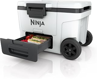 Ninja FrostVault Stevige Geïsoleerde Koelbox, Hoogwaardige Koelbox met Wielen met Dry Zone Geïntegreerde Opberglade op Koelkasttemp., Behoudt IJs Dagenlang, Voor tot 68 Blikjes, Wolkenwit, FB245EUWH