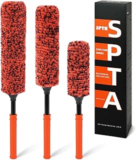 SPTA Autowielborstel, 3 stuks Synthetische Wollen Velgenborstel, Microvezel Velgreinigingsborstel Lange Handgreep, Wielnaafborstels, Autowielborstelset, Premium Wielborstel Voor Auto's en Motoren