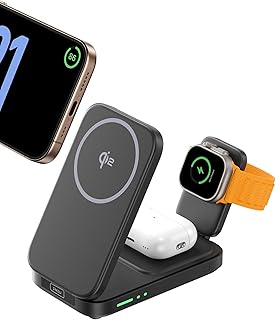 INIU 3-in-1 inductief laadstation, 15 W Qi2 draadloze oplader, compact en draagbaar voor Apple Watch Ultra/10/9/8/7/6/SE/5/4/3, iPhone 16 Pro Max/15/14/13/12, Pro/4/3