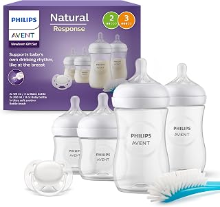 Philips Avent babyfles cadeauset voor pasgeboren baby's - 4 babymelkflessen, ultra soft-fopspeen en flessenborstel, voor baby's van 0-12 maanden en ouder (model SCD838/11)