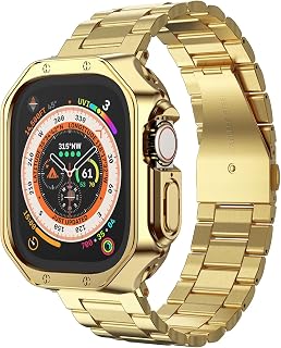 Compatibel met Apple Watch Band en hoes, roestvrij stalen metalen ketting met TPU Cover voor i-Watch Ultra Ultra2 Series 9 8 7 6 5 4 3 2 1 SE