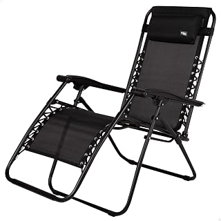 AKTIVE Gravity Zero 61142 Klapstoel, zwart, met kussen en voetensteun, comfortabel en robuust, kantelbestendig, staal en textiel, max. 110 kg, tuin, camping, inklapbare ligstoelen voor buiten