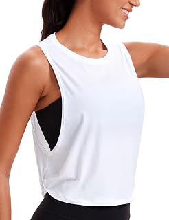 CRZ YOGA Dames Pima Cotton Workout Tank Crop Sport Shirt Mouwloos Yoga Running Tops