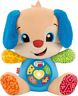 Fisher-Price Leerzaam Babyspeelgoed, Leerplezier Meegroeispeelgoed Puppy, Muzikale Knuffel voor Baby's vanaf 6 Maanden, Meertalige Versie: Nederlands, Engels, Frans, Duits, Italiaans, JFD20
