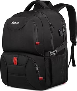 Grote rugzak voor heren, 50 l, werkrugzak, 17,3 inch laptop met USB-oplaadpoort voor reizen, zaken, reizen, voor mannen, vrouwen, jongens, tieners, zwart