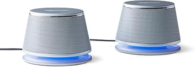 Amazon Basics Stereo 2.0-Luidsprekers voor PC of Laptop, 3,5 mm Aux-ingang, USB-Voeding, 1 Paar, Zilver