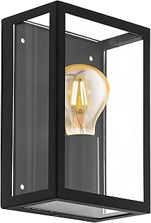EGLO buitenwandlamp ALAMONTE 1, buitenlamp, wandlamp buiten van verzinkt staal, wandarmatuur zwart, helder glas, E27 fitting, IP44