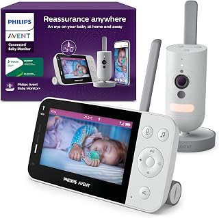 Philips Avent Connected SCD951/26 Babyfoon met wifi, hoogwaardige HD-camera, infrarood nachtzicht, schijnherkenning, twee-weg audio, 12 uur looptijd