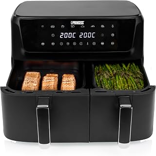 Princess Airfryer met Dubbele Mand en Digitaal Display, Totale Capaciteit 11 L (6,5 L + 4,5 L), 2700 W, 8 Automatische Programma’s, 80–200 °C, Antiaanbaklaag, 182470