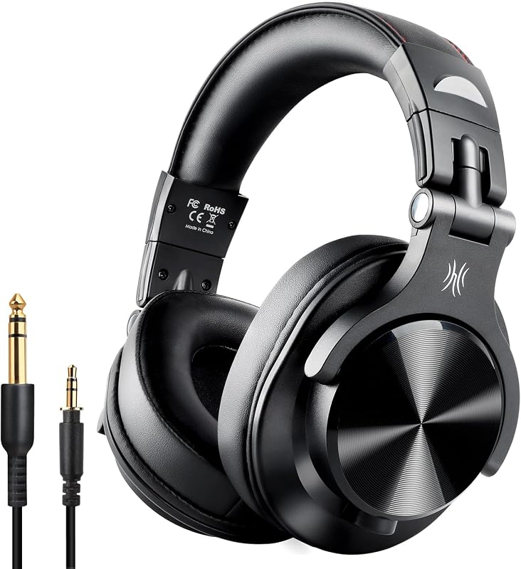 OneOdio Bluetooth Koptelefoon over ear met microfoon, [tot 72 uur] Draadloze Koptelefoon 40 mm Drivers, stereo bass koptelefoon, opvouwbaar voor E-Drum Piano Gitaar AMP-opname en monitoring - Zwart