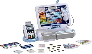 Theo Klein 9324 Tabletkassa I Speelgoedkassa met geluid en afneembare tablet, betaalterminal met mechanische werking, scanner en speelgeld I Speelgoed voor kinderen vanaf 3 jaar