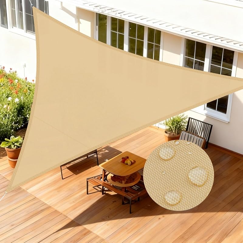 LOVE STORY Zonneschermdoek 3x3x3m Driehoekig Zonwering Waterdicht UV-Bescherming Polyester voor Terras, Tuin, Terrasoverkapping (Zandkleur)