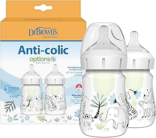 Dr. Brown's Natural Flow® Anti-Colic Options+™ babyfles met brede hals, designer-editie, jungle-decoraties, 150 ml, niveau 1 tepel, verpakking van 2, 0 m +